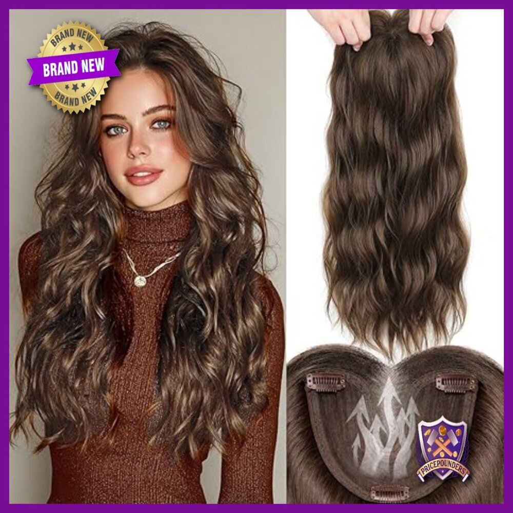 20 Inch Hand Tied Hair Topper with Bangs for Thinning Crown Lightweight
